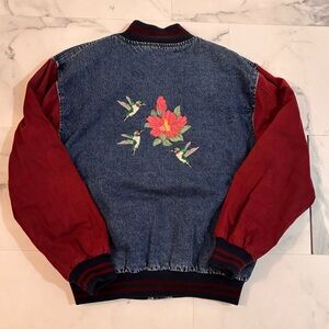 🌺Hartwell ViaSport🌺 Hummingbird Embroidered Denim Bomber Jacket